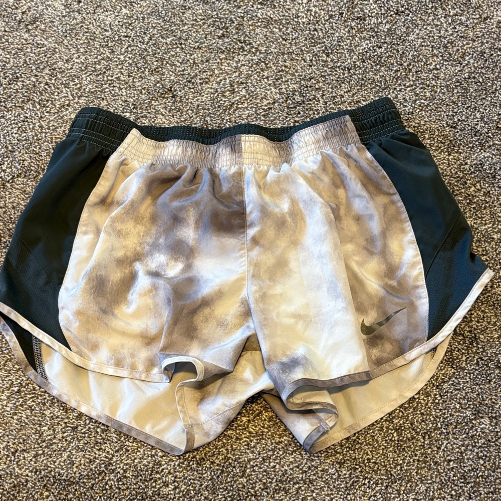 Nike Women's Tie-Dye Light Gray and Dark Green Running Shorts